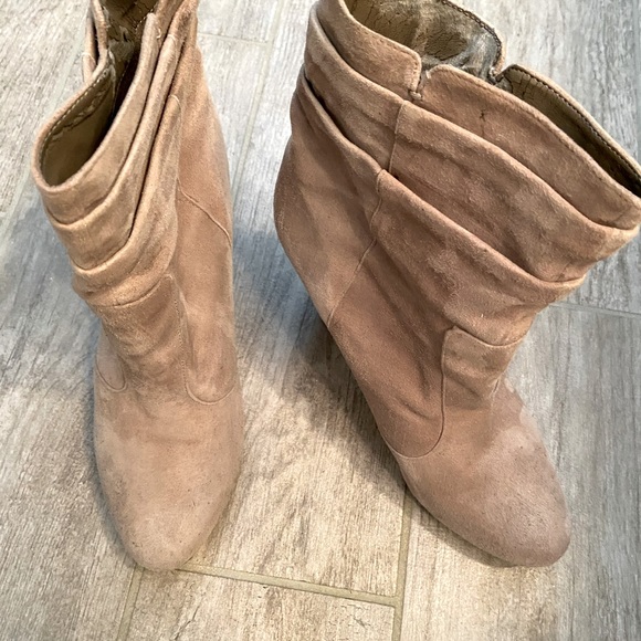 Franco Sarto Shoes - Taupe suede slouchy pull on boots.